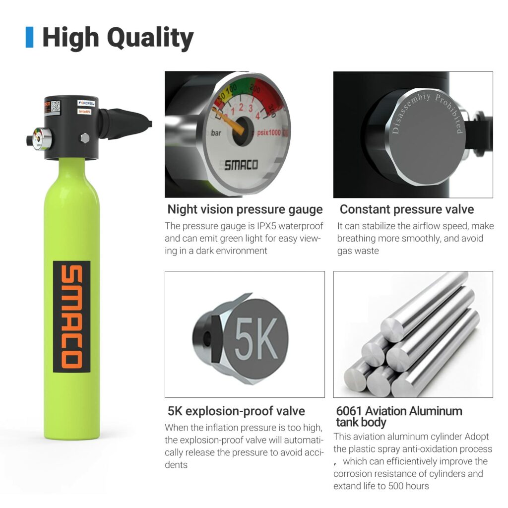 SMACO Mini Scuba Tank 0.5L Oxygen Tank With Car Air Pump,Support