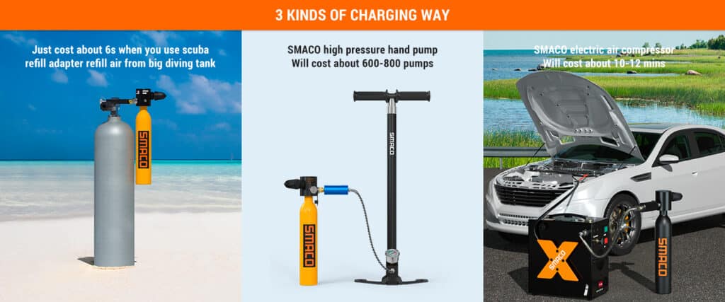 Three Ways to Inflate for smaco s300plus mini scuba tank