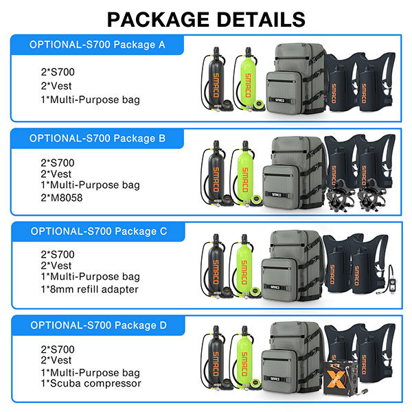 SMACO S700 2L Scuba Tank 2 Pcs with Portable Backpack